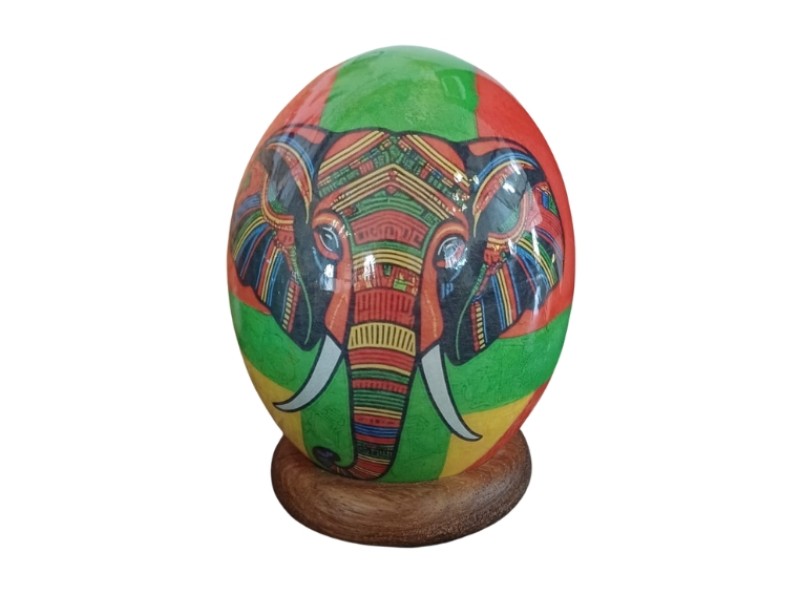 Decoupage Ostrich Egg - Ethnic Elephant